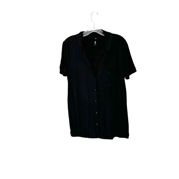 Skims Black Ribbed Loungewear Button Front Soft Lounge Sleep Shirt Size Small - Picture 2 of 13